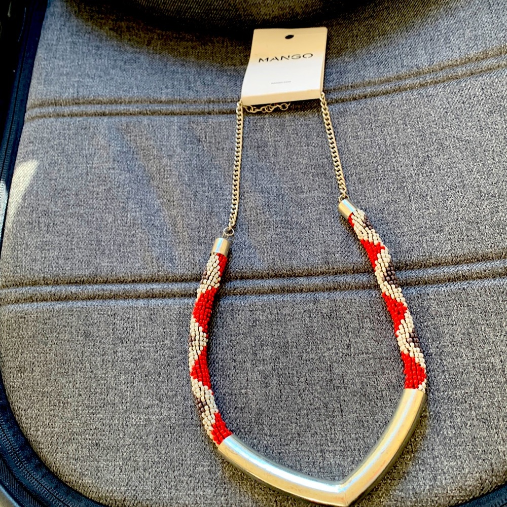 NWT MANGO beaded necklace with silver accents